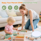 Baby Musical Instruments Set, Montessori Wooden Toys for Toddlers 3+, Neutral Colors Percussion Instruments with Xylophone, Maracas & Tambourine for Kids Preschool Educational and Birthday Gifts