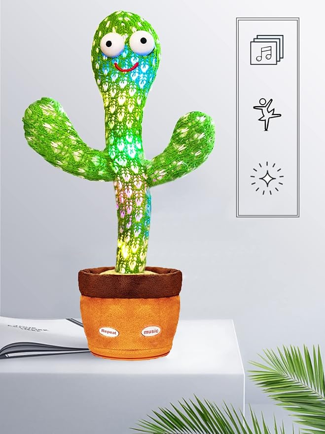 Talking Cactus Toy with LED 120 English Songs, Singing Cactus Dancing Musical Toy, Tummy Time Toys Baby Mimicking Repeats What You Say (Audio Recording & Retelling) Boys Girls Interactive Gift