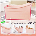 Collapsible Baby Bathtub Foldable Bathtub for Toddler Portable Large Foldable Bath Tub Bathtub for Kids Petite with Thermometer and Storage Basket (Pink)