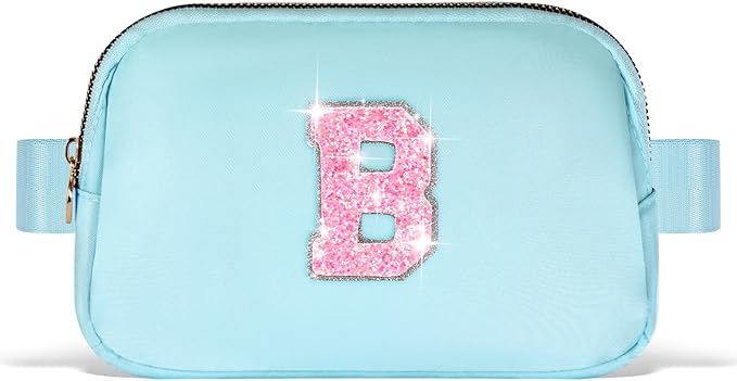 Fanny Pack Belt Bag Crossbody Bags with Initials Letter Patch Trendy Stuff for Teens Cute Stuff Birthday Gifts for Teenager Girls | B,Blue Bag
