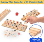 Upgraded Rummy Cube Game Set 4 Players with 4 Wooden Holders and 108 Rummy Melamine Tiles, Travel Family Board Game for Adults and Kids