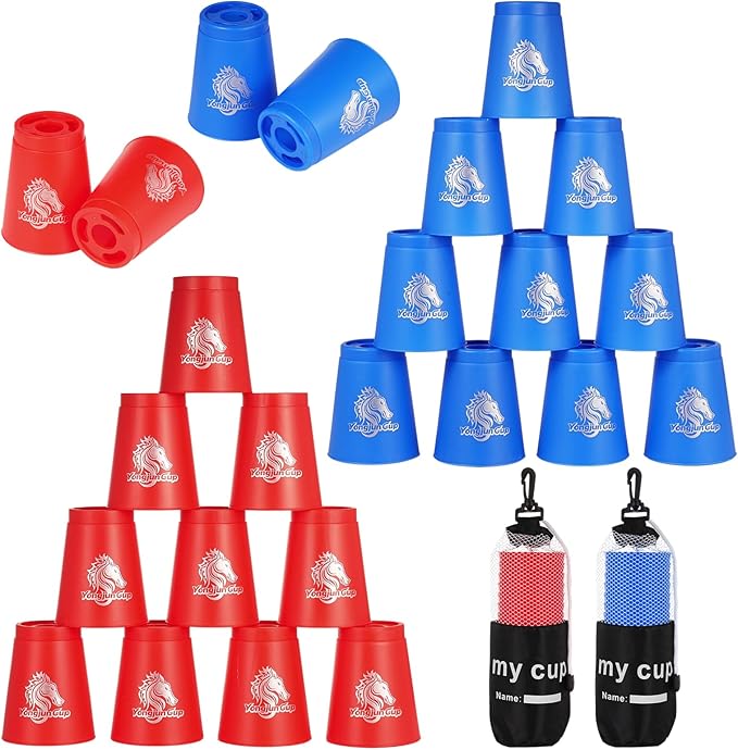 yeesport 24 Pcs Sport Stacking Cups, Sport Training Game for Challenge Competition, Plastic Stacking Cups, Classic Family Game for Kids and Adults, Blue+Red