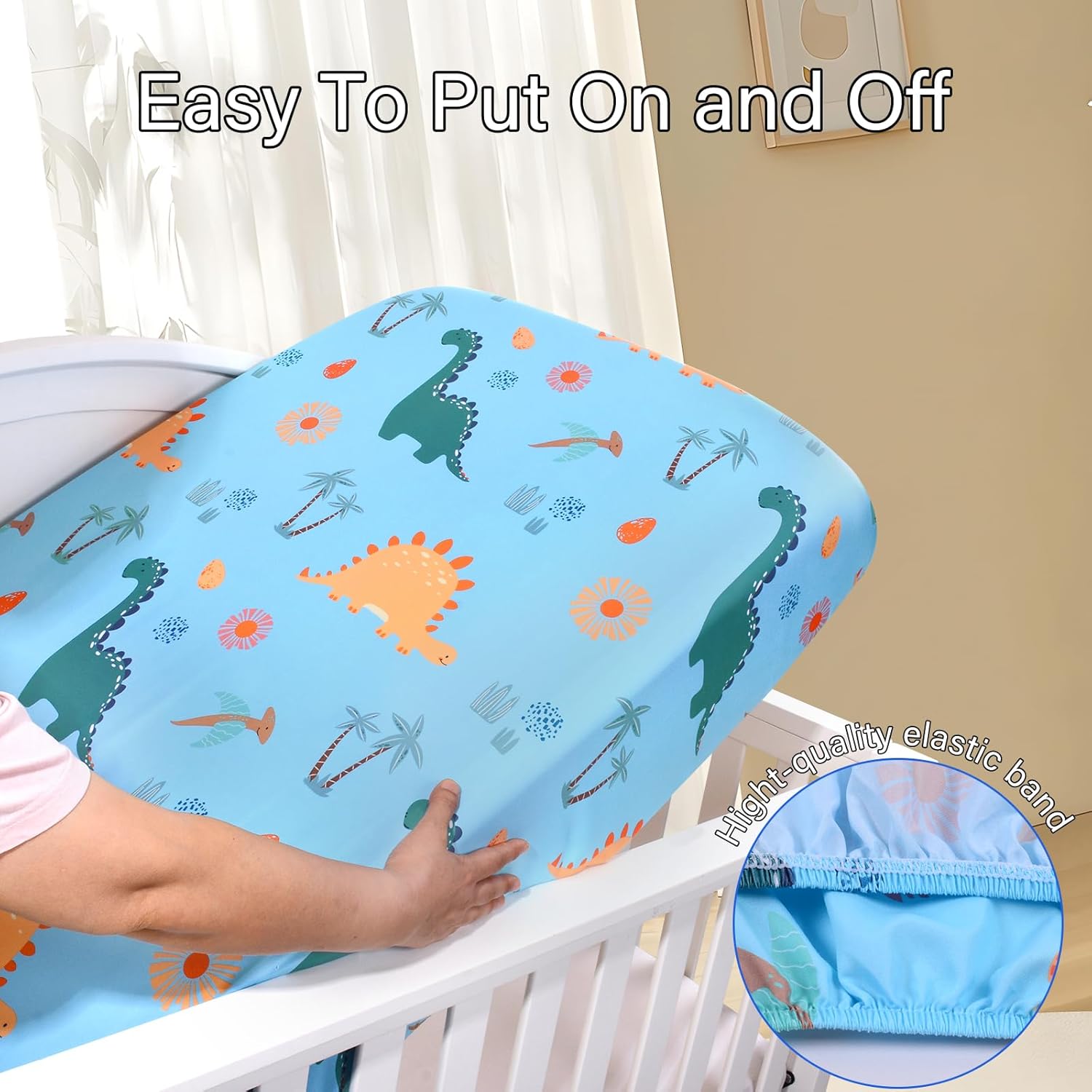 UOMNY Crib Sheet, Dinosaur Crib Sheets Baby Sheet for Standard Crib and Toddler Mattresses Nursery Bedding Sheet Crib Mattress Sheets for Boys and Girls 1 Pack Toddler Sheet