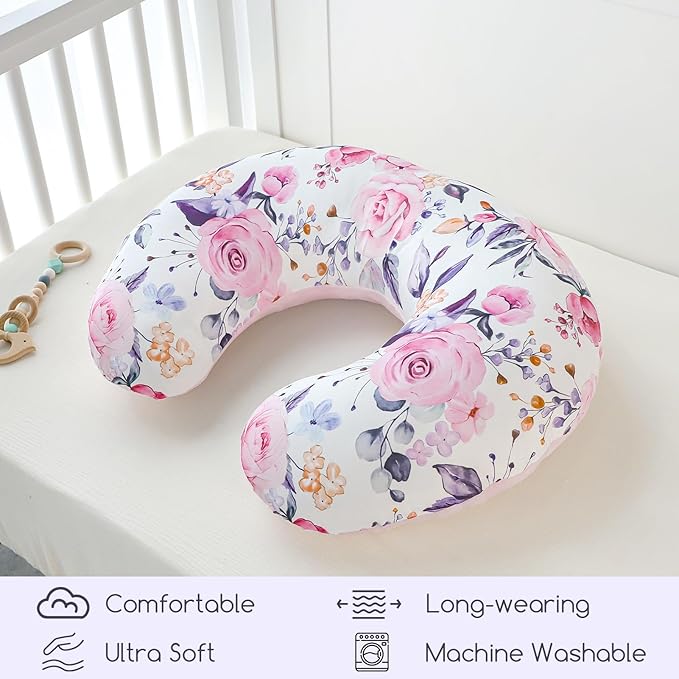 Nursing Pillow Cover 1 Pack, Minky Removable Nursing Pillowcase for Breastfeeding Pillows, Reversible Feeding Slipcover for Baby Boys/Girls, Super Soft Comfortable (Stylish Floral)