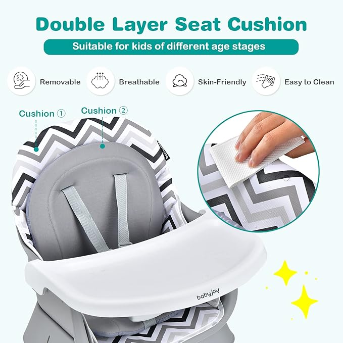 BABY JOY Baby High Chair, 8 in 1 Convertible Highchair for Babies & Toddlers | Booster Seat | Table and Chair Set | Building Block Table | Toddler Chair with Safety Harness, Removable Tray (Chevron)