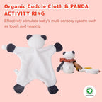 Organic Cotton Stuffed Animal Rattle Baby Toys, Organic Panda Cuddle Cloth & Organic Panda Activity Ring Plush Toy Set for Newborns Infant Boys Girls, 2 PCS