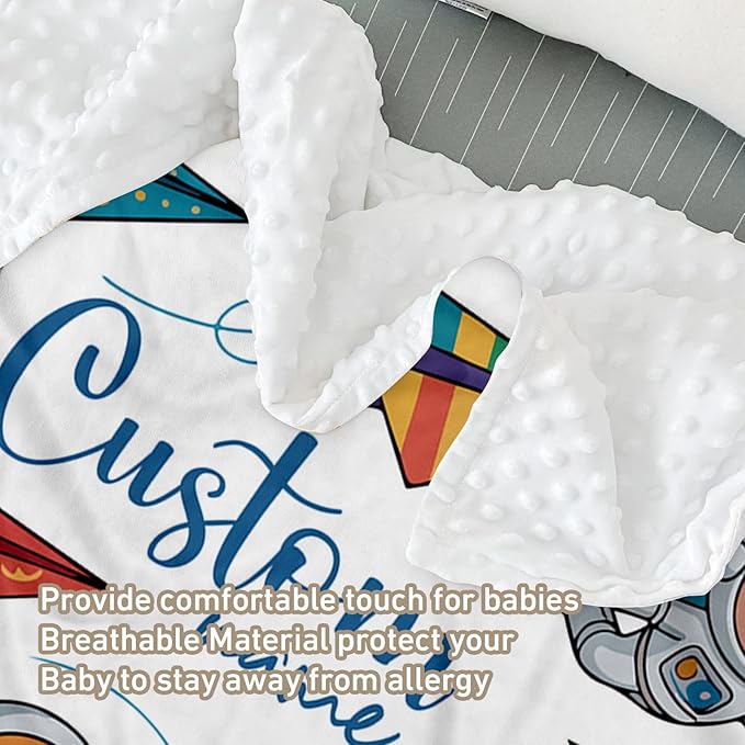 Personalized Baby Crib Bedding Set – Cartoon Astronaut Theme Nursery Bedding Sets 3 Piece with Custom Name Blanket, Fitted Crib Sheet & Changing Pad Cover – Ideal Newborn Gift for Boys Girls