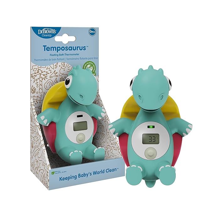 Dr. Brown's CleanUp Temposaurus Floating Bath Thermometer for Accurately Measuring Baby's Bath Water Temperature, BPA free