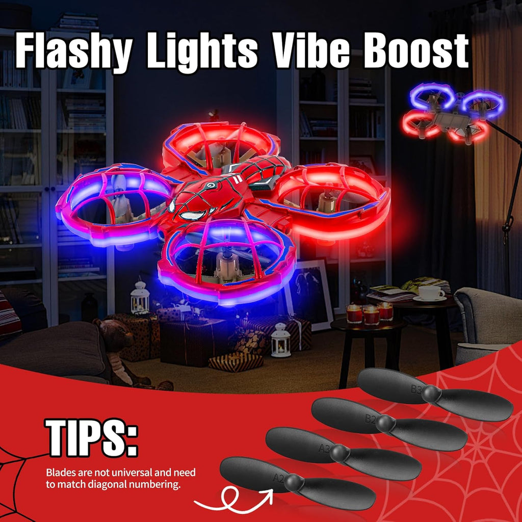 Drones for Kids 8-12: Spider Toy Stunt Drone With 5D Obstacle Avoidance, 3D Flip, Auto Hovering Indoor Drone, 2 Battery Kids RC Quadcopter With Led Lights RC Helicopter for Adults Kid