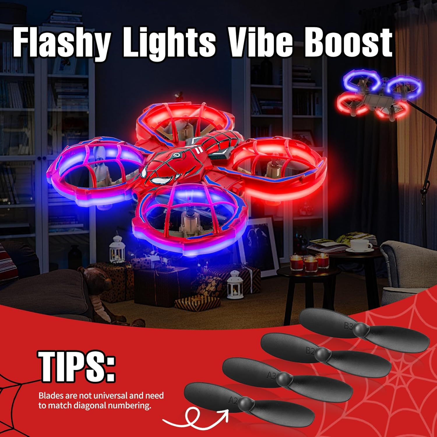 Drones for Kids 8-12: Spider Toy Stunt Drone With 5D Obstacle Avoidance, 3D Flip, Auto Hovering Indoor Drone, 2 Battery Kids RC Quadcopter With Led Lights RC Helicopter for Adults Kid