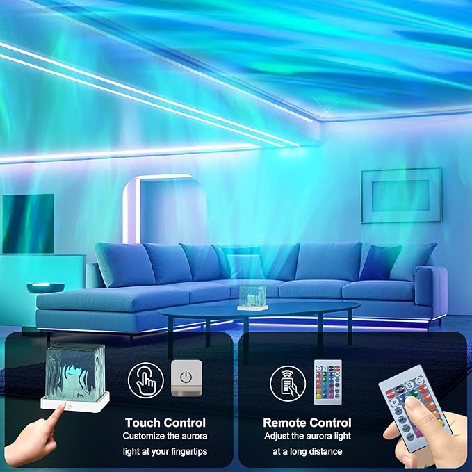 Northern Lights Projector, 16 Colors Rechargeable Aurora Light Projector & Mood Lighting Galaxy Lamp, Aurora Water Ripple Projector Light with Remote Control for Room Decorations,Cool Lights