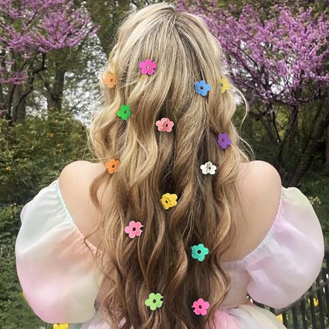 Small Flower Hair Clips 100PCS, Mini Hair Clips Baby Claw Clips Cute Jaw Clips Hair Pins Hair Barrettes Toddler Hair Accessories for Women Girls Kids Teens, Colorful