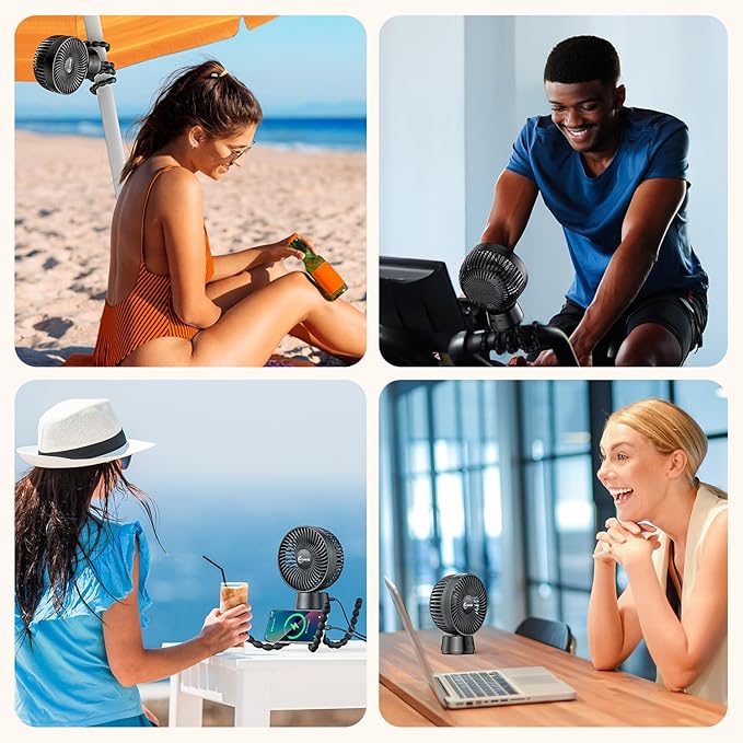 20000mAh Portable Stroller Fan with Auto Oscillating, Extended Anti-Slip Detachable Flexible Tripod, Power Bank & LED Light, 3-Speed Quiet Long Time Cooling Clip On Fans for Baby Crib Car Seat Travel