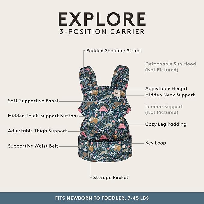 Baby Tula Explore Carriers - Breathable Baby Carrier Newborn to Toddler - Adjustable Toddler Carrier - Multiple Ergonomic Positions Front and Back - Ergonomic Fit for 7-45 lb - Mesh, Land Before