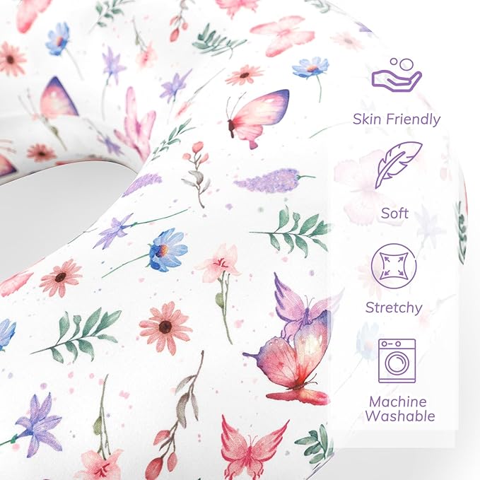 Pea Pod Nursing Pillow Cover 2 Pack Soft & Adorable Slipcovers for Breastfeeding Pillows, Comfortable Stretchy Feeding Pillow Covers for Baby Girls Boys Newborn, Removeable Pillow Case (Butterfly)