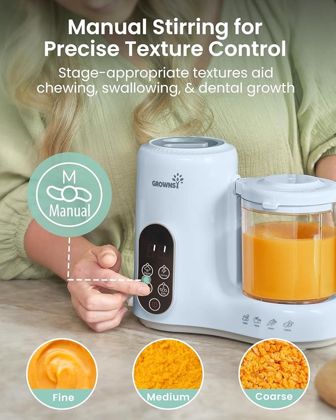 GROWNSY Baby Food Maker with Steam Basket, One Step Baby Food Processor Steamer Puree Blender Grinder Mills Machine, Auto Cooking Grinding and Sterili-zing for Healthy Homemade Baby Food, Blue