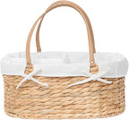 Handwoven Wicker Diaper Caddy Organizer, Multi - functional Baby Diaper Bag for Nursery & Home Storage, Detachable Lining, PU Handles, Baby Registry Must Haves (Water hyacinth)