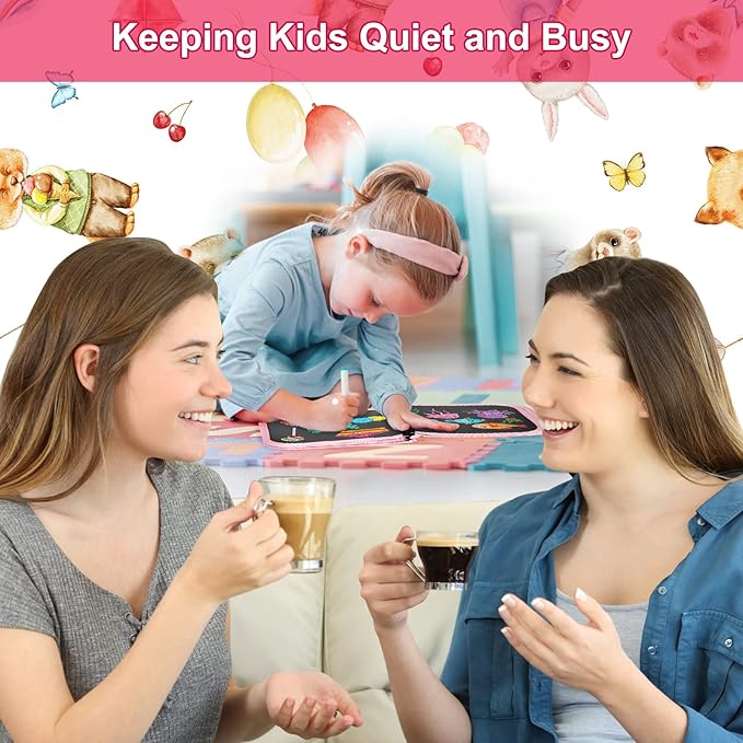 Erasable Doodle Set for Kids - Magic Drawing Book with 12 Watercolor Pens, 14 Pages - Road Trip Car Game Writing Painting Set for Boys and Girls (Rabbit)