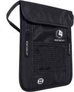 VENTURE 4TH Passport Holder Neck Wallet with RFID Blocking Nylon Lining - Hidden Neck Pouch for Travel (Pure Black)