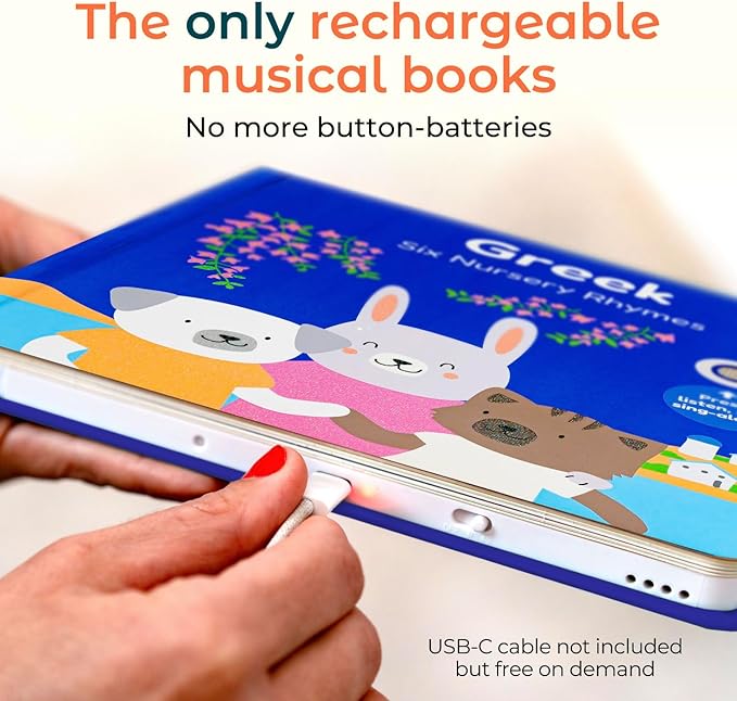 Cali's Books Greek Nursery Rhymes | Bilingual Children's Interactive Musical Book for Baby, Toddlers | USB C Rechargeable | Greek Gifts for Kids