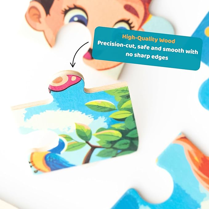 6 Educational Wooden Puzzles & Storybook, Teaches Kindness, Empathy & More – 6 in 1 Jigsaw Puzzle for Kids Ages 3-7 – Learn Real Values Through Stories – Montessori Puzzle Set 25 Pieces