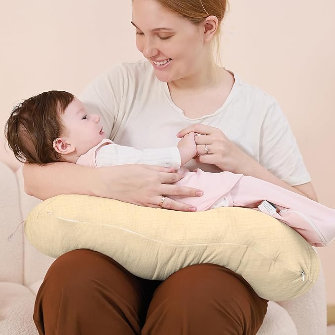 FUNUPUP 2 Pack Muslin Nursing Pillow Cover Compatible with Boppy Nursing Pillow, Soft Baby Nursing Covers for Breastfeeding Pillows for Boys Girls, Pink&Beige