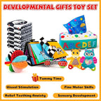 Baby Gifts Set,Infant Toys Set with Tummy Time Mirror,Plush Teethers,High Contrast Baby Books,Rattle,Tissue Box Toy,Sensory Ball for Boys Girls,Perfect Sensory Toys Gifts Basket for Shower Birthday