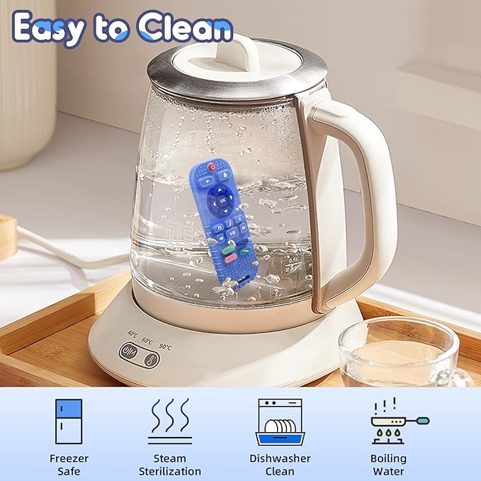 AiTuiTui Baby Teething Relief Chew Toys for 3 6 9 12 Months Essentials, Silicone Teether Remote Control Bath Toy for Autism Newborn Infant Boy Girl Baby Shower Birthday Gifts, Dark Blue