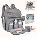 BabbleRoo Diaper Bag Backpack, Travel Backpack with Changing Pad, Pacifier Case & Stroller Straps, Multifunction, Waterproof, Unisex – Light Gray