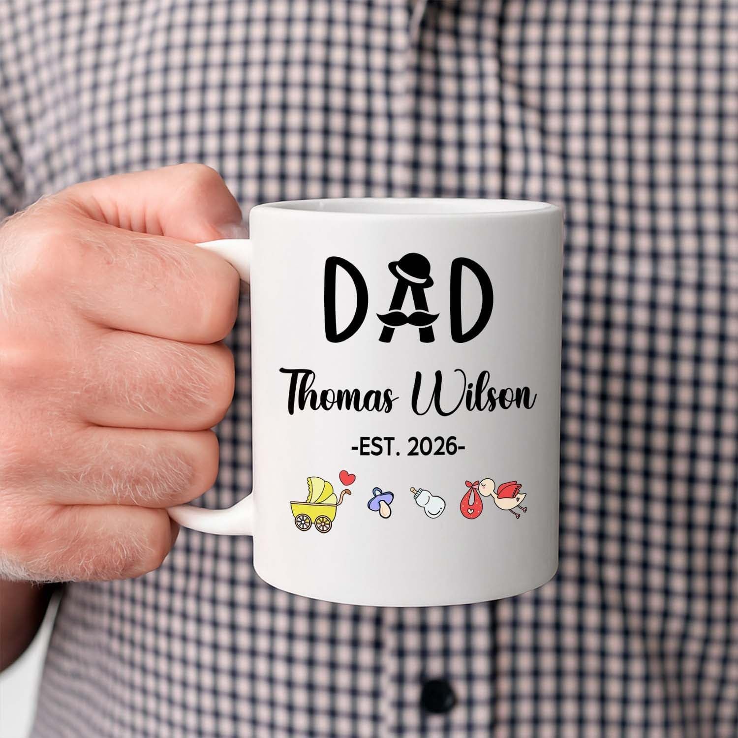 Dad EST 2026 Coffee Mug Gift For First Time Dad or Soon To Be Father, Customized Best Daddy Ever Accent Cup Gift For New Papa Father Grandfather, Personalized Year Name Papa White Ceramic Mug 11 15Oz