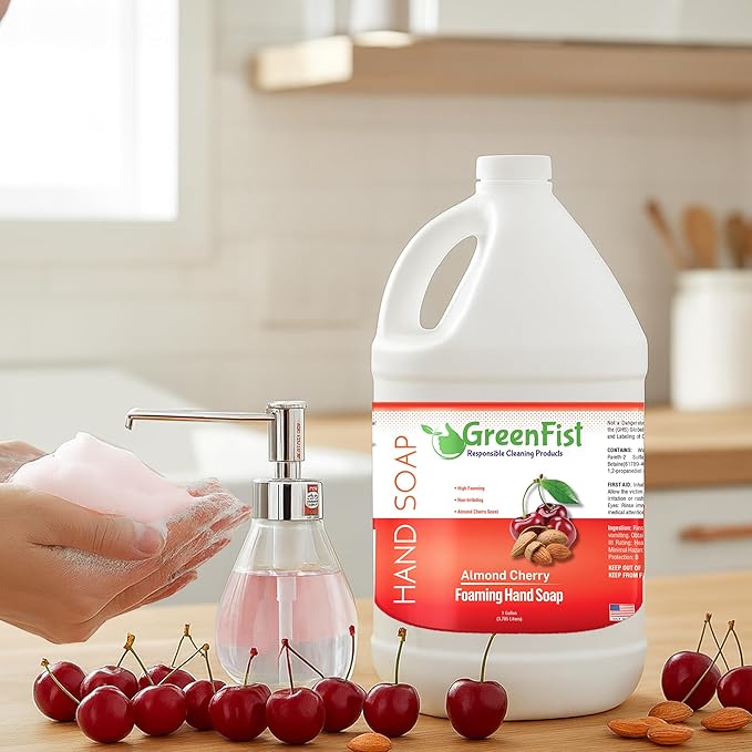 GreenFist Foaming Hand Soap Refills Almond Cherry Scent Jug Foam Refill Made in USA, 128 ounce (1 Gallon)