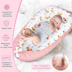 Baby Lounger - Baby Lounger for Newborn 0-24 Months, Breathable and Soft Cotton Cover Baby Nest, Portable Cozy Tummy Time Lounger for Home and Travel, Ideal Baby Essentials & Shower Gifts