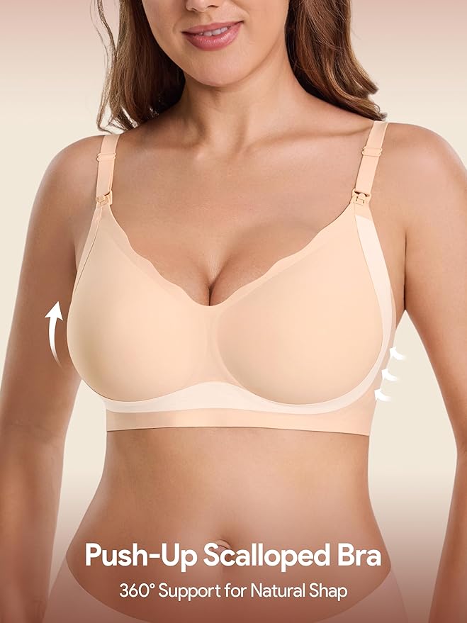HBselect 3Pack Nursing Bras for Breastfeeding Seamless Scalloped Maternity Bras for Pregnancy Ultra Comfort Sleep Bras