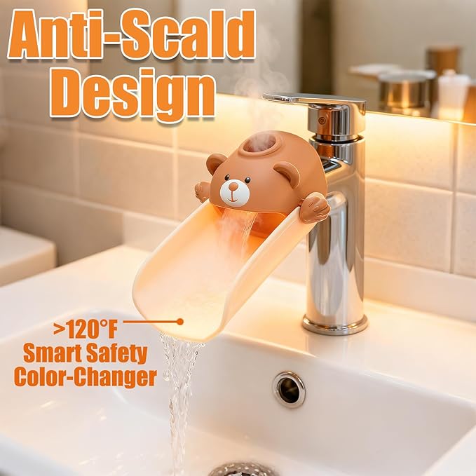 Skyroku Toddler Faucet Extender & Blue Bathtub Spout Cover, Sink Extender with Temperature Sensor for Bathroom Sinks, Kitchen, Bathtubs, Bundle and Save! (BrownPink)