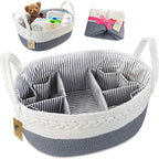 Baby Diaper Caddy Organizer - Extra Large Nappy Caddy Rope Nursery Storage Bin - Baby Basket with 8 Pockets, 5 Compartments and 2 Removable Dividers