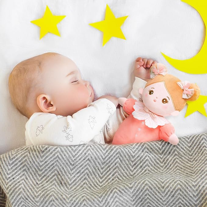 OUOZZZ Soft Baby Doll for 1 Year Old Girl Gifts - Toys for Girl Birthday Christmas Plush Gift for Toddler First Doll Adorable Pink Bow 10"