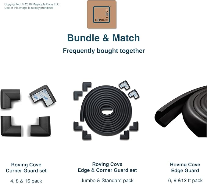 Roving Cove HeftyFit Corner Protector for Baby (4 Large Corners), Heavy-Duty Soft Rubber Foam Furniture Corner Bumper Guards, 3M Adhesive Pre-Taped, Onyx Black