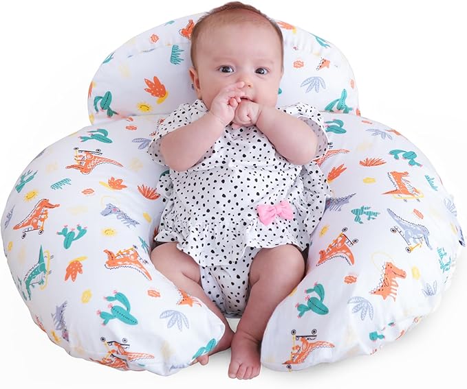 Nursing Pillow, More Support for Mom and Baby, Removable Cotton Cover and Colorful Animal Patterns, Machine Washable, Plus Size Baby Pillow, White