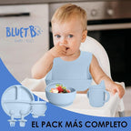 Bluet B- Silicone Baby Feeding Set with Pacifier - Baby Led Weaning Supplies - Baby Spoons, Suction Bowl - Plate - Baby Utensils Set - Silicone Feeding Set for Baby First Foods -11pcs - Light Blue