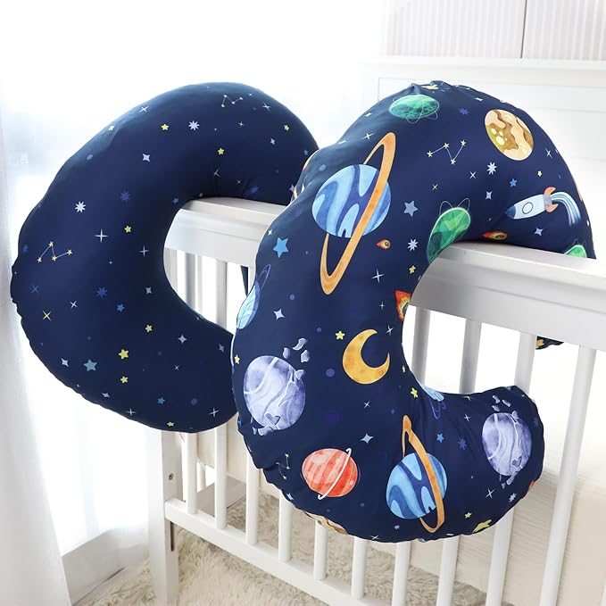 Pea Pod Nursing Pillow Cover 2 Pack Soft & Adorable Slipcovers for Breastfeeding Pillows, Comfortable Stretchy Feeding Pillow Covers for Baby Girls Boys Newborn, Removeable Pillow Case (Outer Space)