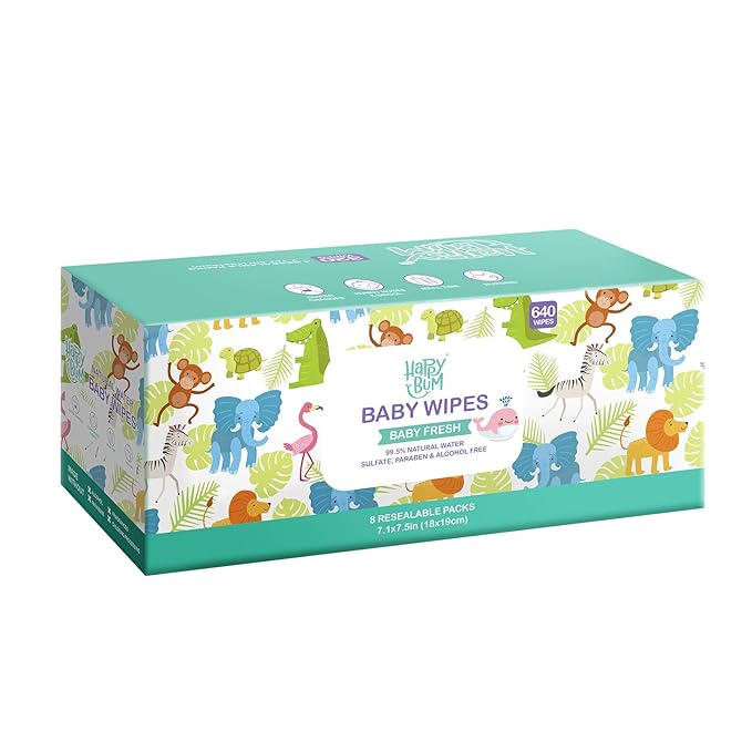 HAPPY BUM Baby Wipe Wet Wipes, Baby Wipes Unscented, 8 Packs, 640 Count