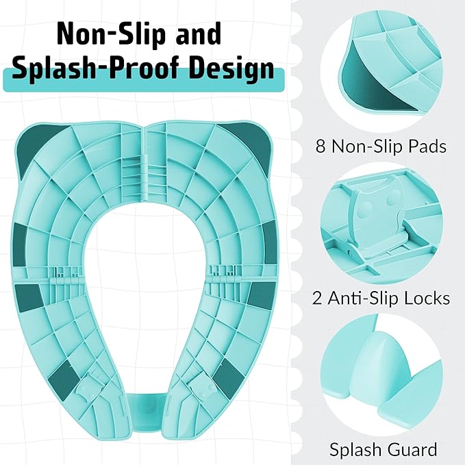 Maliton Travel Potty Seat for Toddler & Kid Travel, Portable Foldable Potty Seat with Storage Bag, Non-Slip Potty Training Toilet Seat Cover wth Splash Guard (Aqua Green)