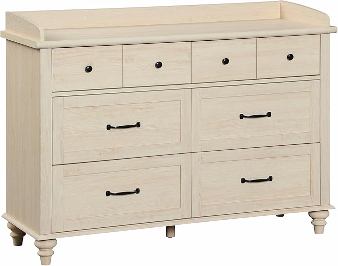 WAMPAT Beige Baby Dresser with 6 Drawers for Kids Room, Kids Dressers Wooden Double Dresser for Bedroom, Chest of Drawers Storage Organizer for Nursery Furniture
