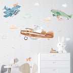 Airplane Wall Decals by Lipastick - Wall Decals for Boys Bedroom, Watercolor Vintage Plane Stickers for Kids, Boys Room, Baby Nursery, Toddler Decor - Premium Vinyl Aircraft Art
