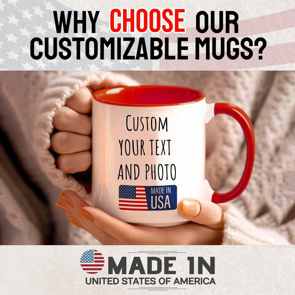 Ship Next Day Custom Mug Design Your Own Photo Text Personalized Picture Gifts for Women Men Customized Gifts Idea Personalized Coffee Mugs 11oz Red Handle