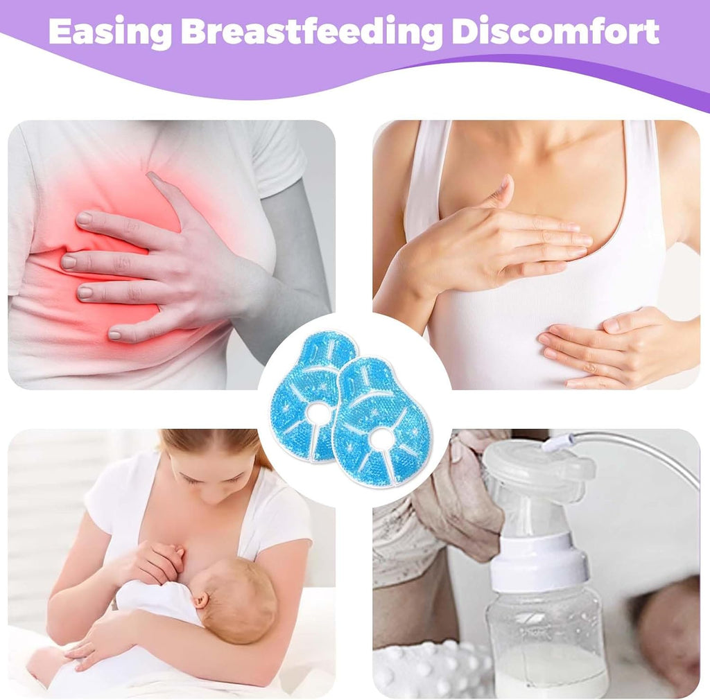 Breast Therapy Ice Packs, Hot and Cold Breast Pads, Breastfeeding Essentials Large Gel Bead Packs for Moms, 2 Pack (Teal, L)
