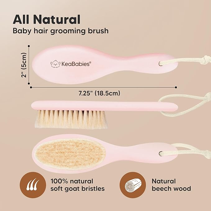 Wooden Baby Hair Brush - Cradle Cap Baby Brush with Soft Goat Bristles, Perfect Gentle Scalp Newborn Comb for Infant, Girls, Boys, Bath Essentials (Blush, Oval)