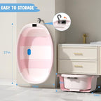 Collapsible Baby Bathtub, 3s to Install, Baby Bath Tub with Soft Cushion & Thermometer, 0-36 Months Newborn Bathtub,Portable Travel Baby Tub, Pink