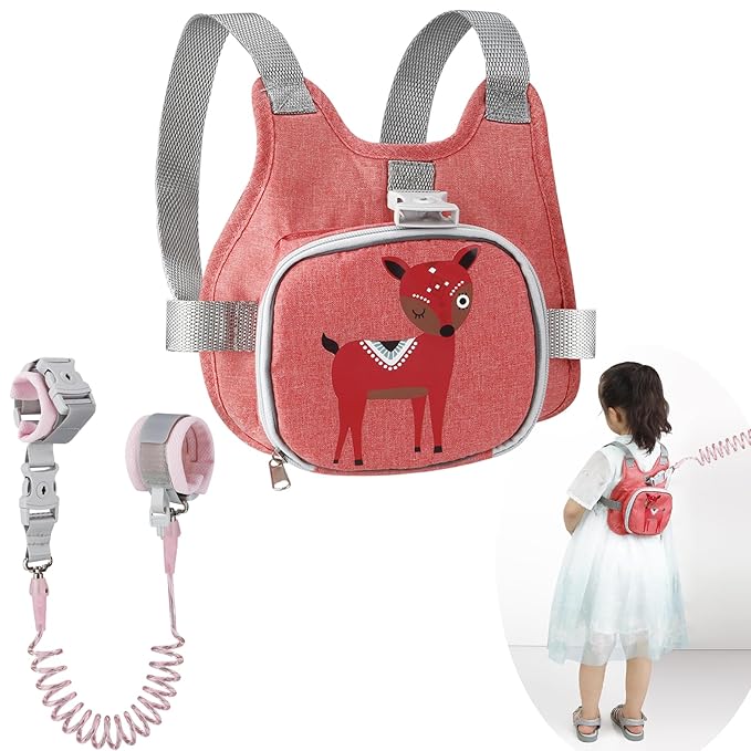 PandaEar Toddler Backpack Leash with Anti-Lost Wrist Link, Kids Safety Harness Children Leashes for Boys Girls, Cute Deer Design