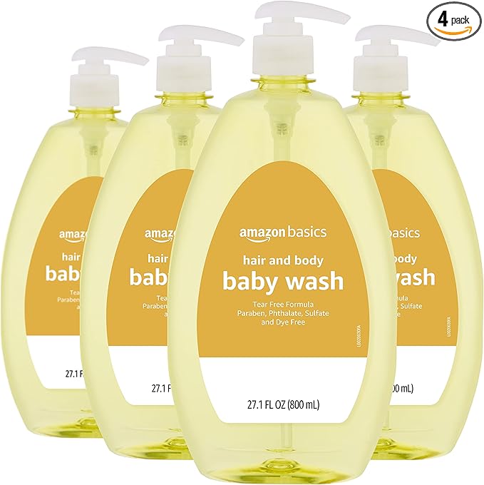 Amazon Basics Tear-Free Baby Hair and Body Wash, 27.1 Fluid Ounce, Lightly Scented, 4-Pack (Previously Solimo)